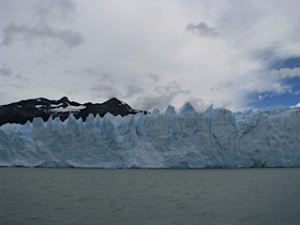 The glacier is moving towards us-faster in the middle section 