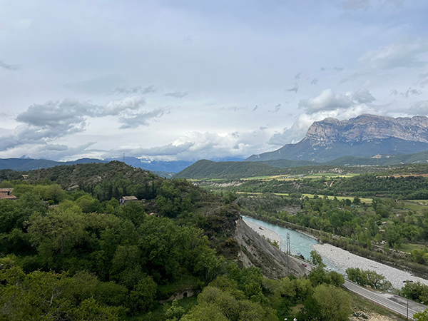 View from our hotel window of Pena Montana Range and Ainsa River